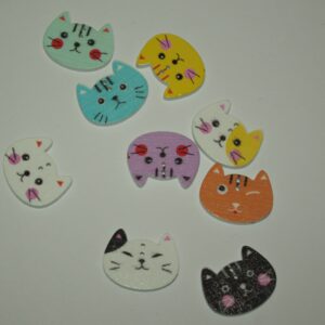 Houten knoop katten hoofd